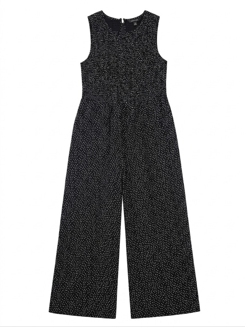 NWT Medium Andrew Marc Blue and White Polka Dot Smocked Flowy Wide Leg Jumpsuit